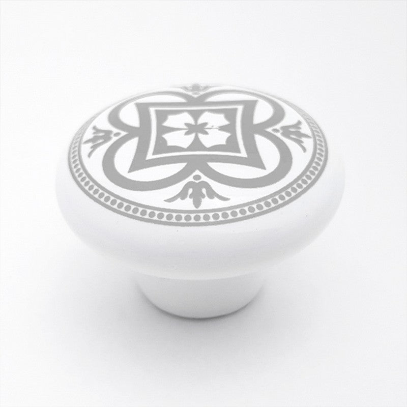 Puxador Porcelana Redondo Estampa Cinza 38mm - C1174