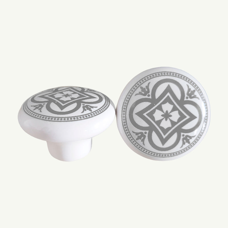 Puxador Porcelana Redondo Estampa Cinza 38mm - C1174