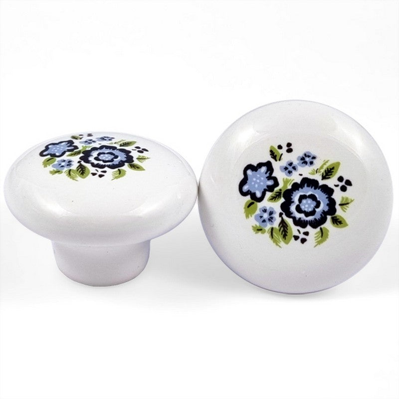 Puxador Porcelana Redondo Padrão Floral 38mm - C1175
