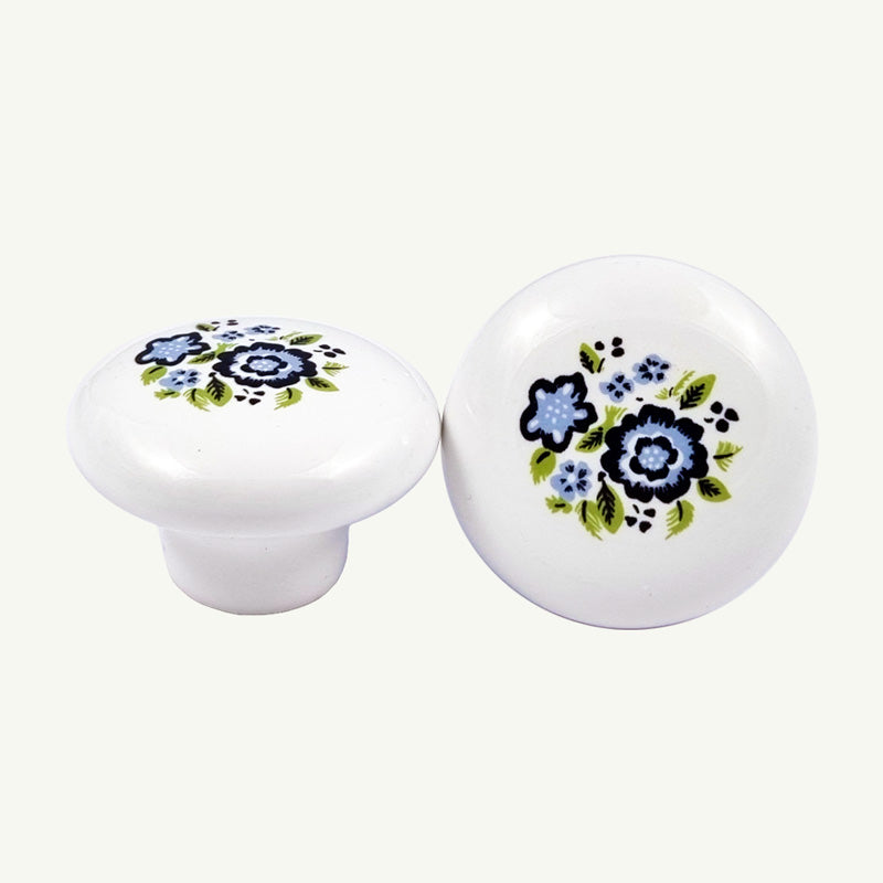 Puxador Porcelana Redondo Padrão Floral 38mm - C1175