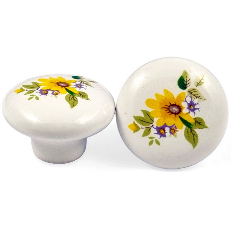 Puxador Porcelana Redondo Padrão Floral 38mm - C1176