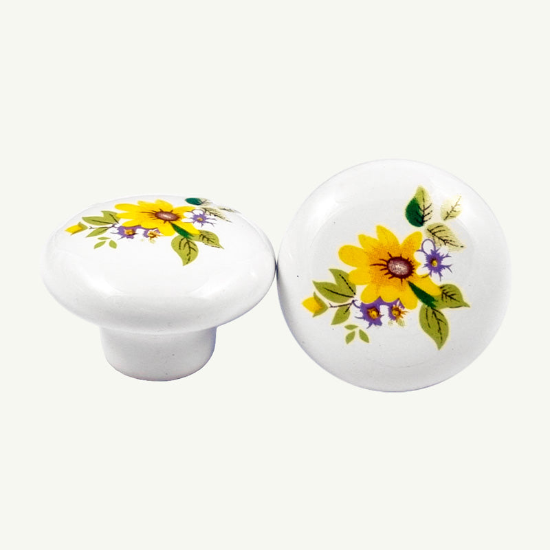Puxador Porcelana Redondo Padrão Floral 38mm - C1176
