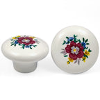 Puxador Porcelana Redondo Padrão Floral 38mm - C1177