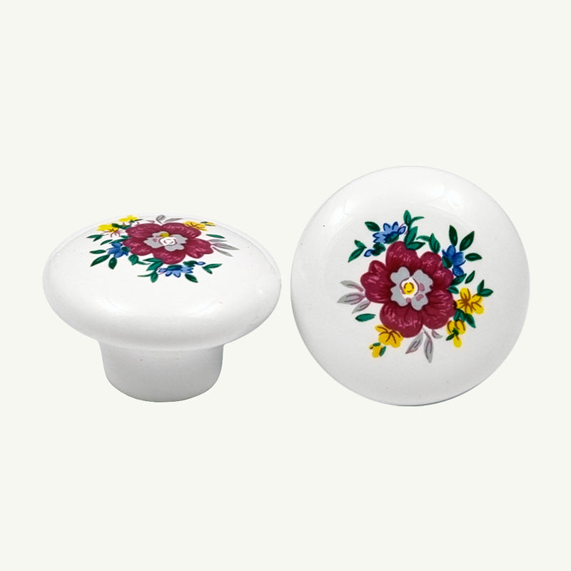 Puxador Porcelana Redondo Padrão Floral 38mm - C1177