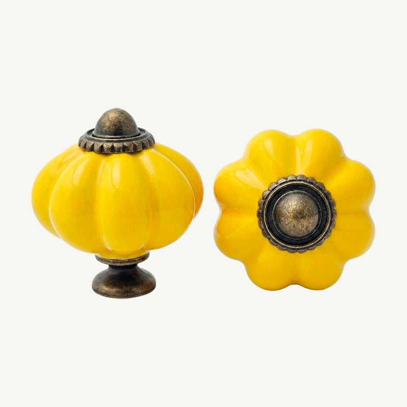Puxador Porcelana Abóbora 34mm Amarelo - C1209