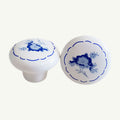 Puxador Porcelana Redondo Branco com Floral Azul 32mm - C1302