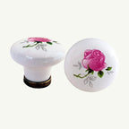 Puxador Porcelana Redondo Branco Floral Anel Metal 32mm - C1303