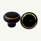 Puxador Porcelana Redondo Preto Linha Dourada 32mm - C1304