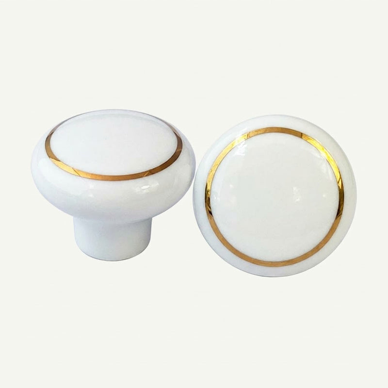 Puxador Porcelana Redondo Linha Dourada 32mm - C1312