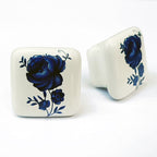 Puxador Porcelana Quadrado Branco Floral - C1400