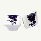 Puxador Porcelana Quadrado Branco Floral - C1400