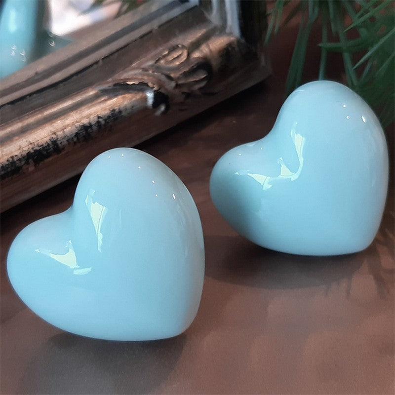 Puxador Porcelana Coração Azul Claro - C1404