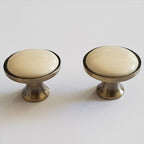 Puxador Porcelana Redondo Base Metal Marfim 32mm - C1409