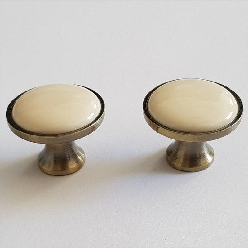 Puxador Porcelana Redondo Base Metal Marfim 32mm - C1409