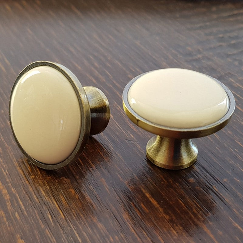 Puxador Porcelana Redondo Base Metal Marfim 32mm - C1409