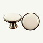 Puxador Porcelana Redondo Base Metal Marfim 32mm - C1409
