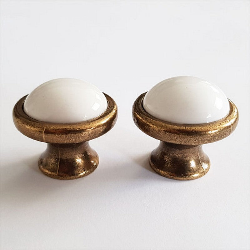 Puxador Porcelana Redondo Base Metal 35mm - C1410