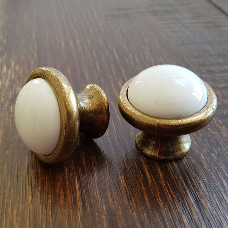 Puxador Porcelana Redondo Base Metal 35mm - C1410