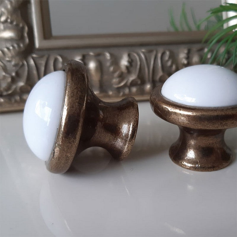 Puxador Porcelana Redondo Base Metal 35mm - C1410