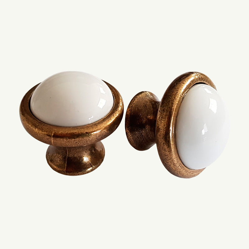 Puxador Porcelana Redondo Base Metal 35mm - C1410