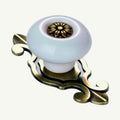 Puxador Gaveta Armário Porcelana Redondo Branco Base Metal 73mm - C1415