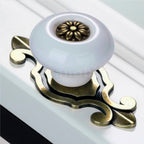 Puxador Gaveta Armário Porcelana Redondo Branco Base Metal 73mm - C1415