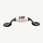 Puxador Metal e Porcelana Branca Floral 76mm - C1423