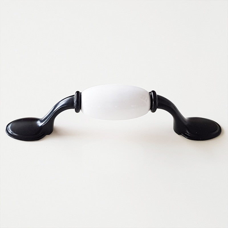 Puxador Metal Preto e Porcelana Branca 76mm - C1425