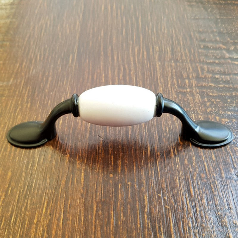 Puxador Metal Preto e Porcelana Branca 76mm - C1425