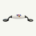 Puxador Metal e Porcelana Branca Floral 96mm - C1426