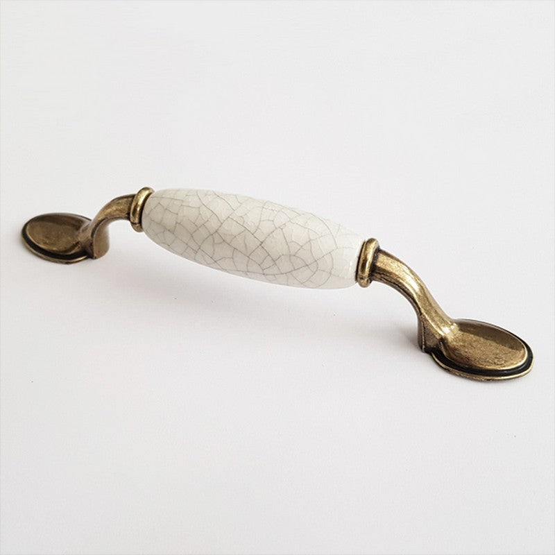 Puxador Metal e Porcelana Branca Craquelado 96mm - C1428