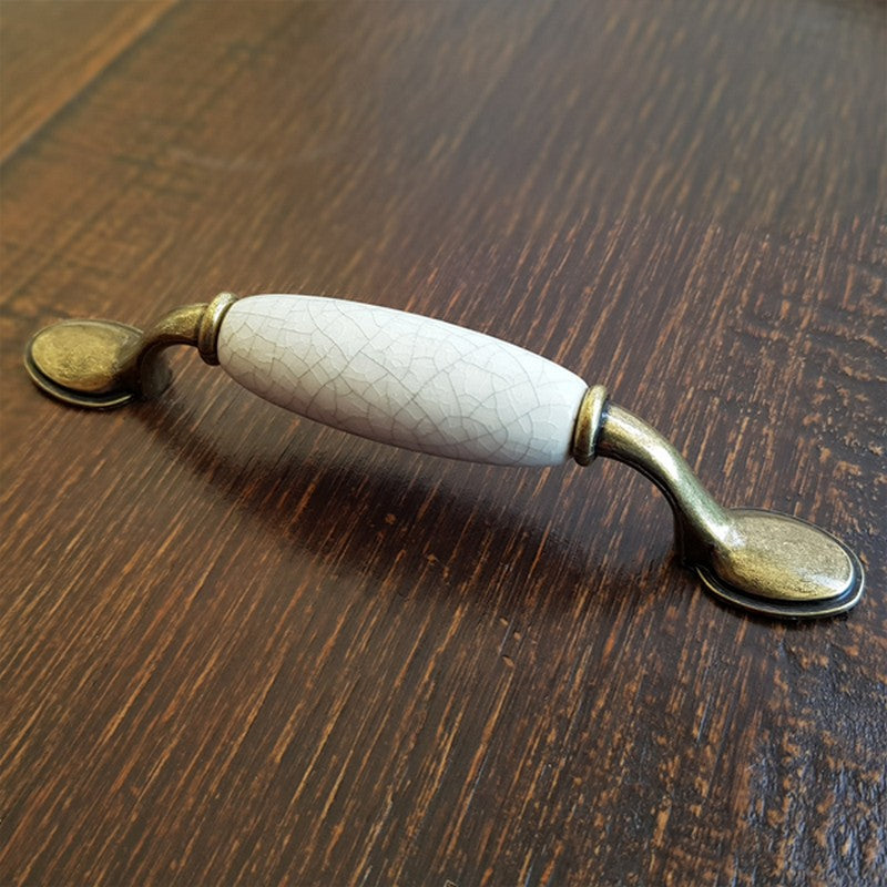 Puxador Metal e Porcelana Branca Craquelado 96mm - C1428