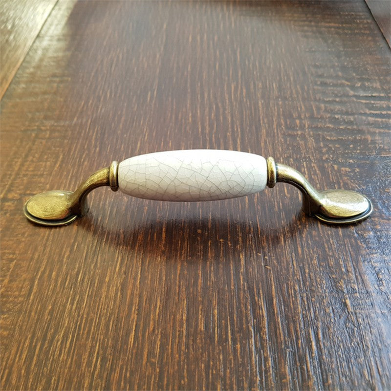 Puxador Metal e Porcelana Branca Craquelado 96mm - C1428