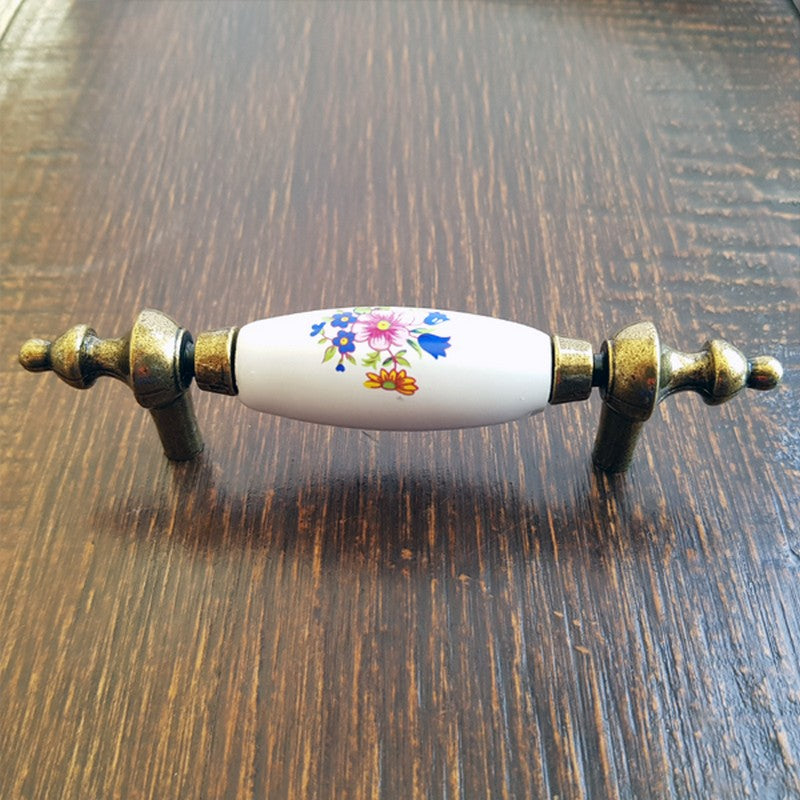 Puxador Metal e Porcelana Branca Floral 76mm - C1430