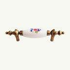 Puxador Metal e Porcelana Branca Floral 76mm - C1430