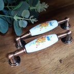 Puxador Metal e Porcelana Branca Floral 96mm - C1432