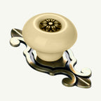 Puxador Gaveta Armário Porcelana Redondo Creme Base Metal 73mm  C1436
