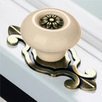 Puxador Gaveta Armário Porcelana Redondo Creme Base Metal 73mm  C1436