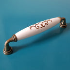 Puxador Metal e Porcelana Estampa Dourada 128mm - C1438