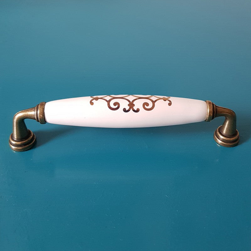 Puxador Metal e Porcelana Estampa Dourada 128mm - C1438