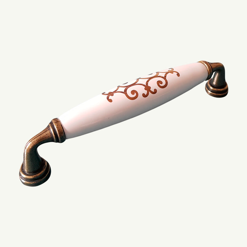 Puxador Metal e Porcelana Estampa Dourada 128mm - C1438