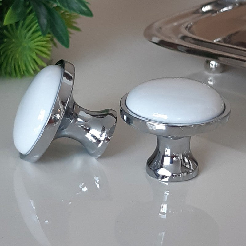 Puxador Porcelana Redondo Base Metal 32mm - C1439