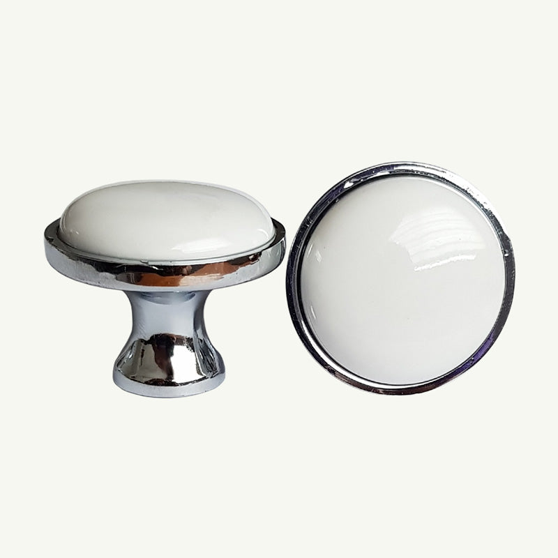 Puxador Porcelana Redondo Base Metal 32mm - C1439