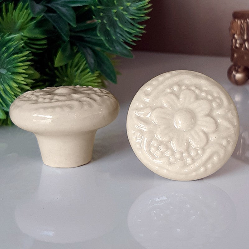 Puxador Porcelana Redondo 34mm Creme - C1441