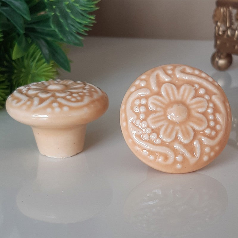 Puxador Porcelana Redondo 34mm Bege - C1442