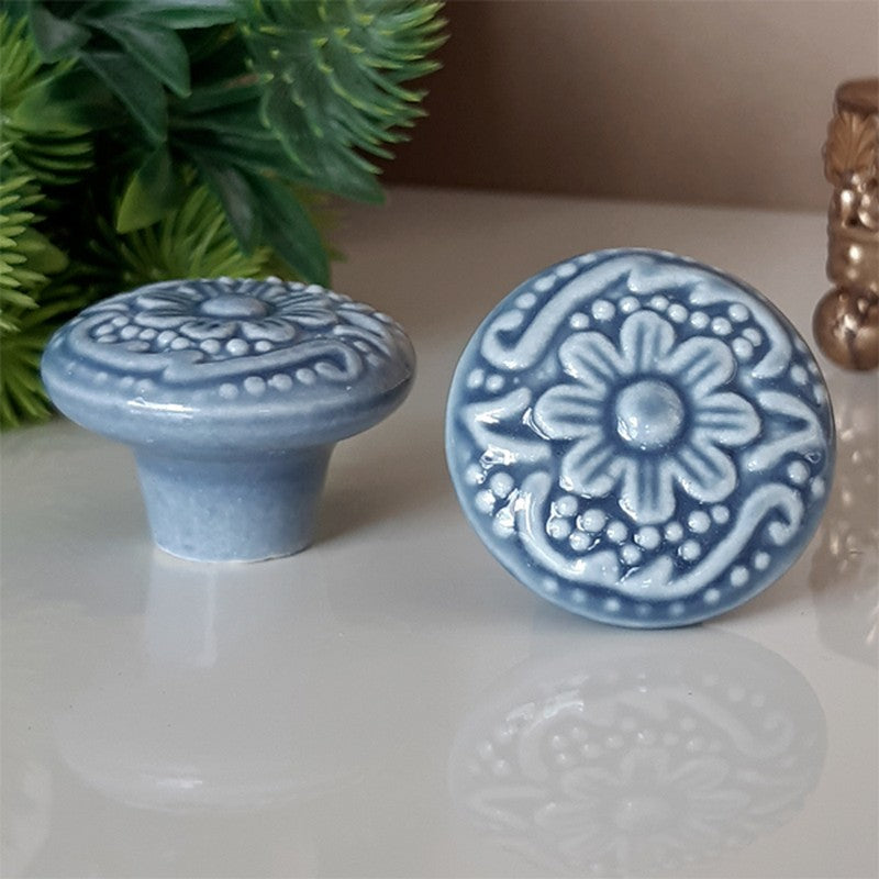 Puxador Porcelana Redondo 34mm Azul - C1443