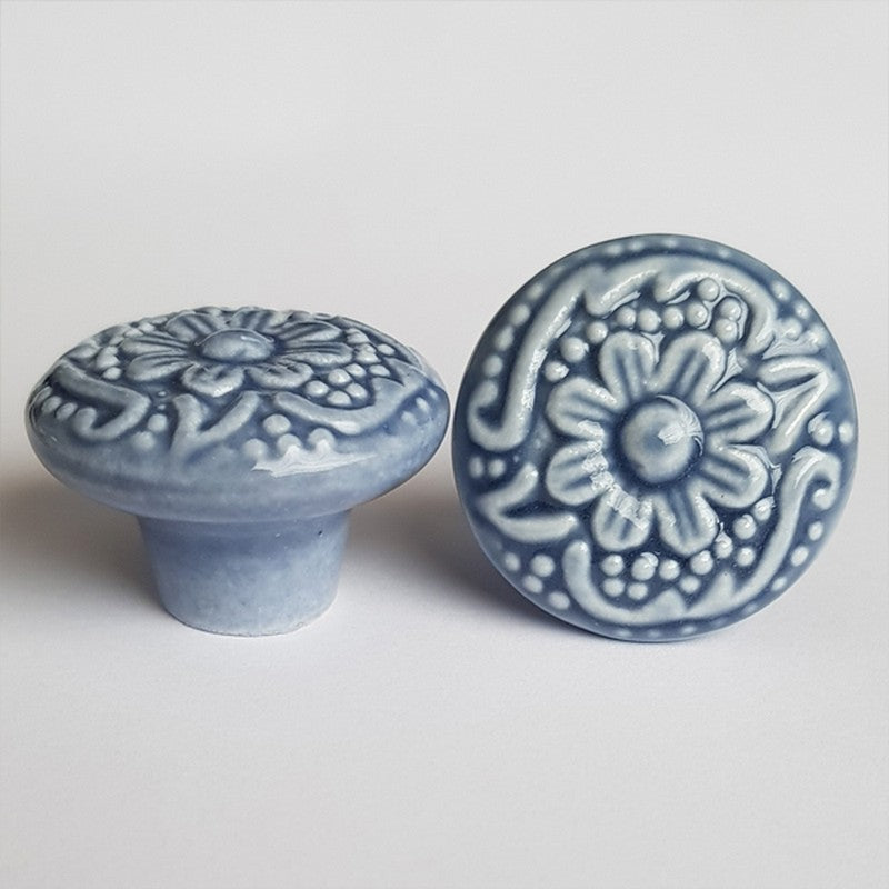 Puxador Porcelana Redondo 34mm Azul - C1443
