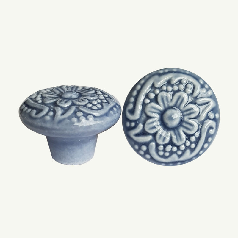 Puxador Porcelana Redondo 34mm Azul - C1443