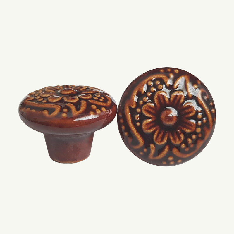 Puxador Porcelana Redondo 34mm Marrom - C1444