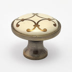 Puxador Porcelana Redondo Base Metal  e Dourado 32mm - C1452